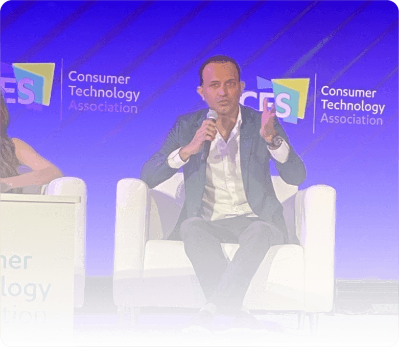Anil Mathews speaking on a panel at the Consumer Technology Association event in Las Vegas