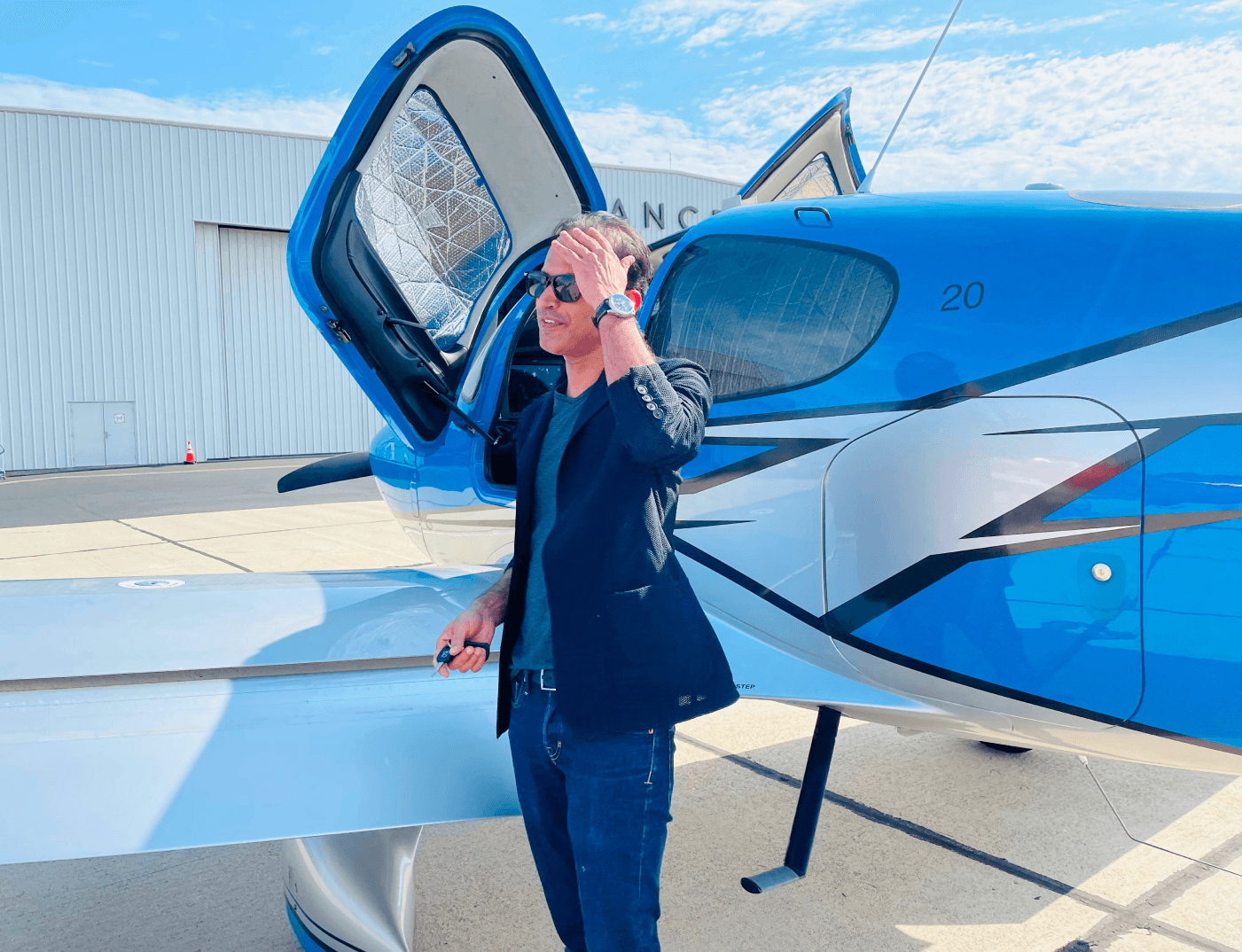 Anil Mathews piloting a Cirrus SR22 aircraft